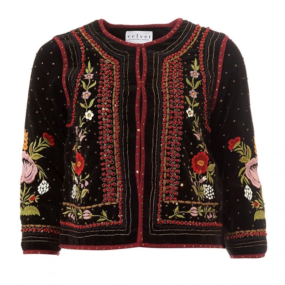 Velvet Graham and Spencer Embroidered and Beaded Velvet Jacket l